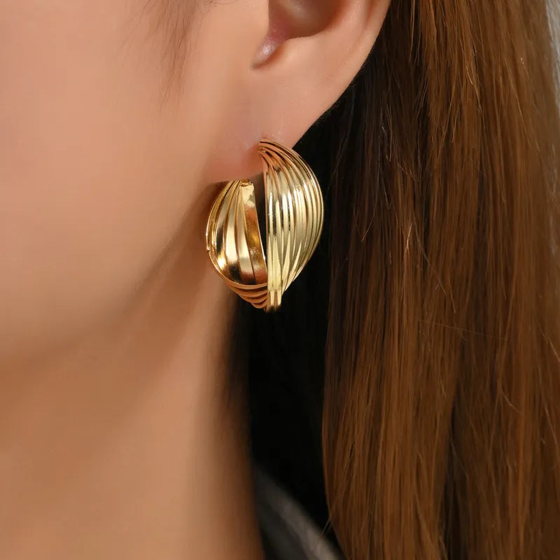 Gold Toned Contemporary Hoop Earrings | Gold Pleated Hoops | Trending Hoop Earrings