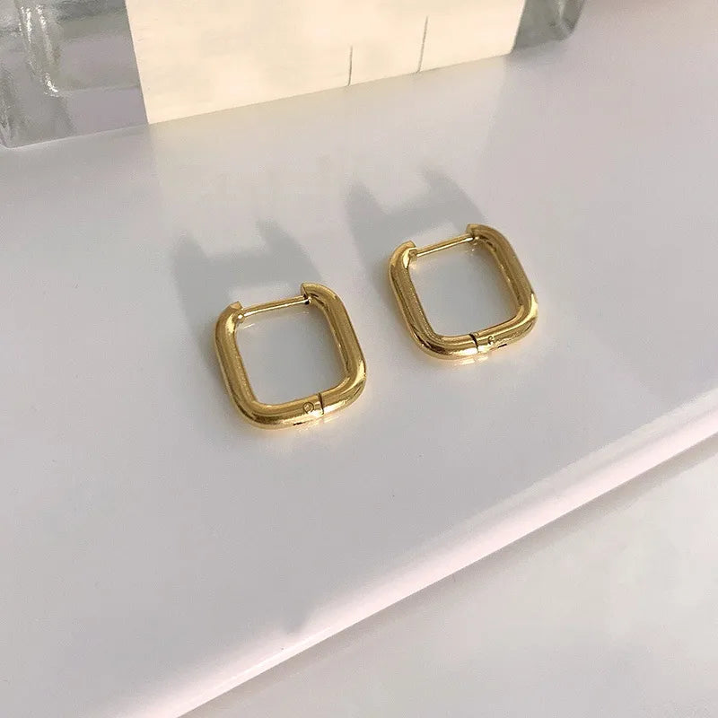 Anti-Tarnish Minimal Style Square Plating Titanium Steel Titanium Steel 18K Gold Plated Earrings | Golden jewellery for girl kids | Stainless Steel Anti-tarnish jewellery for girl kids