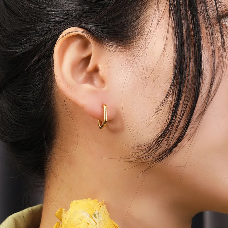Anti-Tarnish Minimal Style Square Plating Titanium Steel Titanium Steel 18K Gold Plated Earrings | Golden jewellery for girl kids | Stainless Steel Anti-tarnish jewellery for girl kids