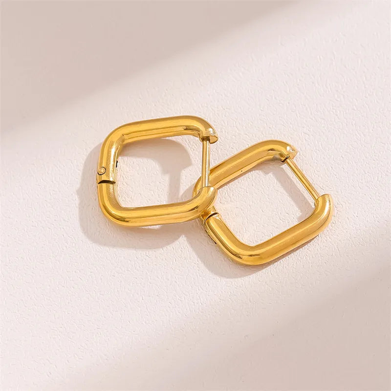 Anti-Tarnish Minimal Style Square Plating Titanium Steel Titanium Steel 18K Gold Plated Earrings | Golden jewellery for girl kids | Stainless Steel Anti-tarnish jewellery for girl kids