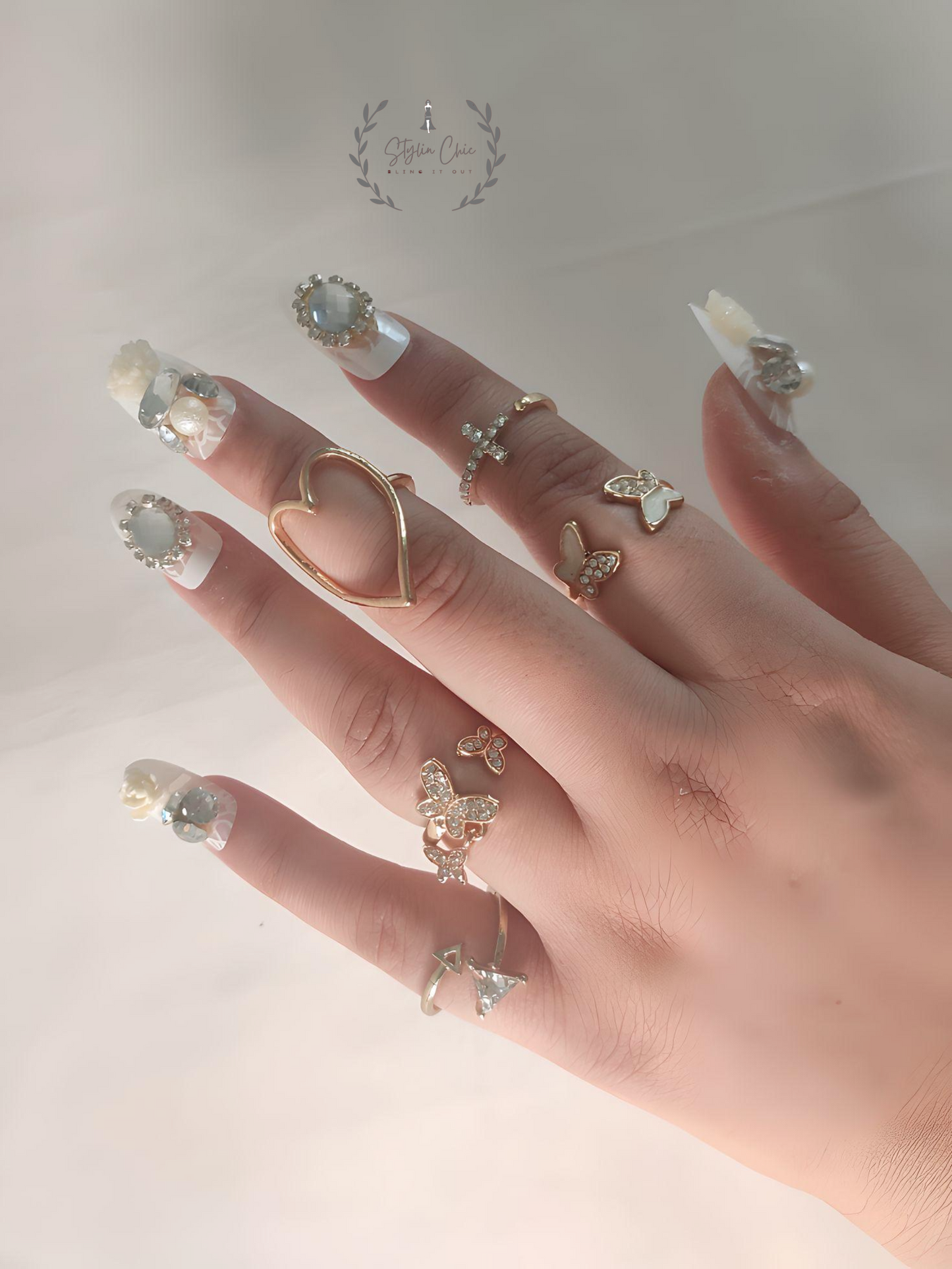Boho Butterfly Ring Set | Set Of Multiple Rings | Set of Heart and Butterfly Rings | Stackable Rings