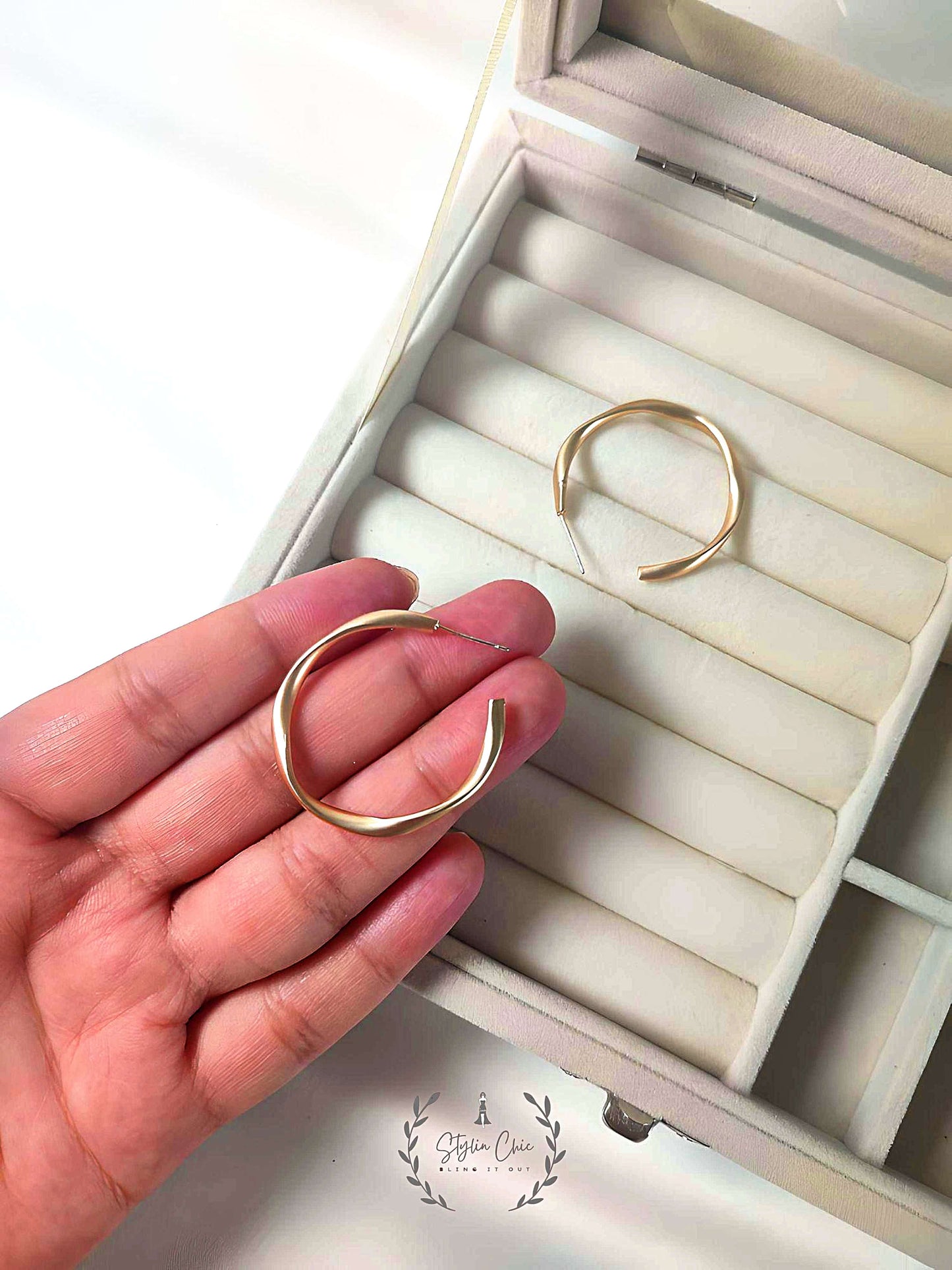 Matte Finish Twisted Golden Hoops (Medium Size) | Work Wear Jewellery | Imported Golden Hoops