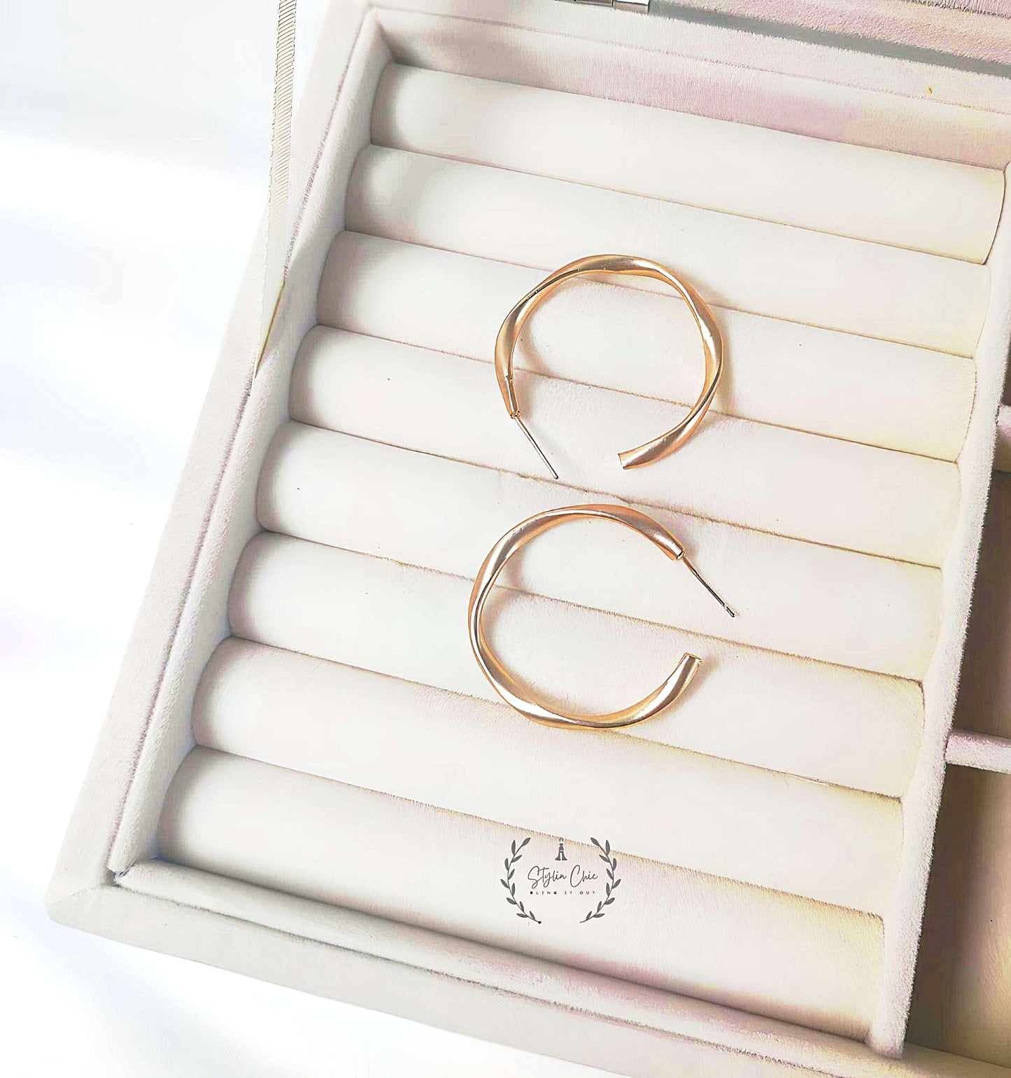 Matte Finish Twisted Golden Hoops (Medium Size) | Work Wear Jewellery | Imported Golden Hoops
