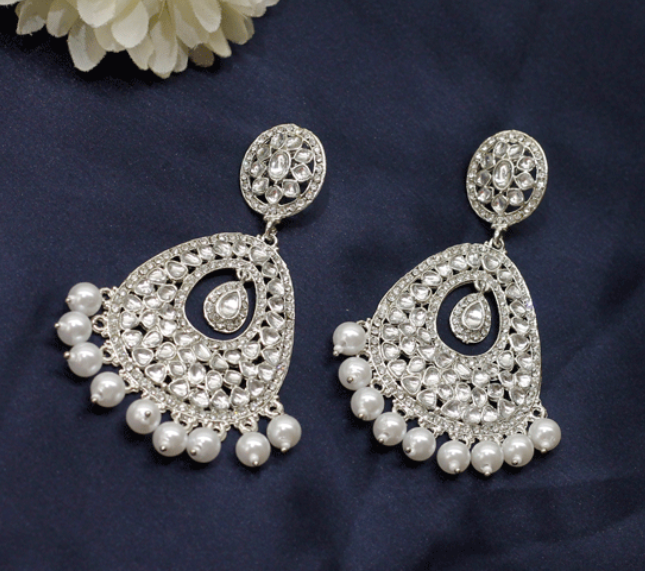 Silver Kundan Traditional Earrings | Festive Wear Earrings
