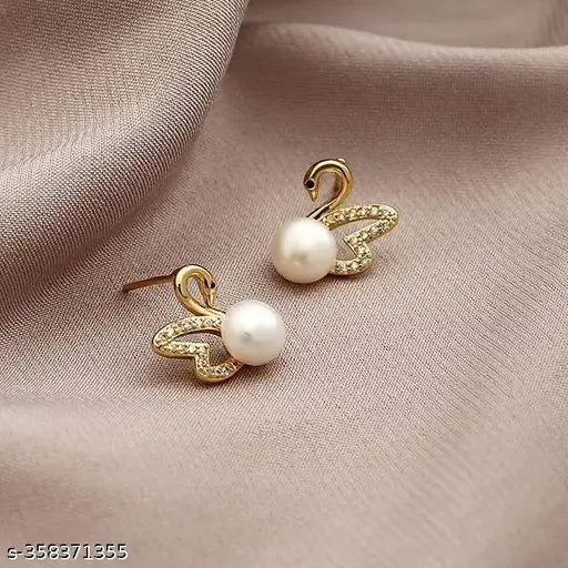 CHARMS OF SWANS - SPARKLING PEARL STUDS | SWAN EARRINGS