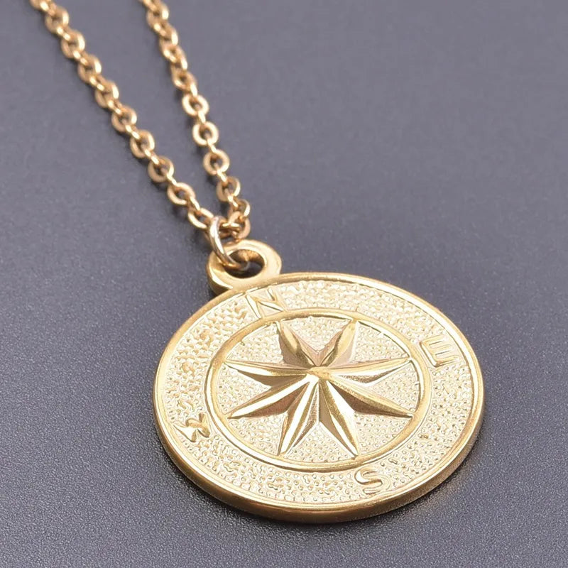 Anti-Tarnish Titanium Steel Compass Pendant Necklace | Travel Jewellery