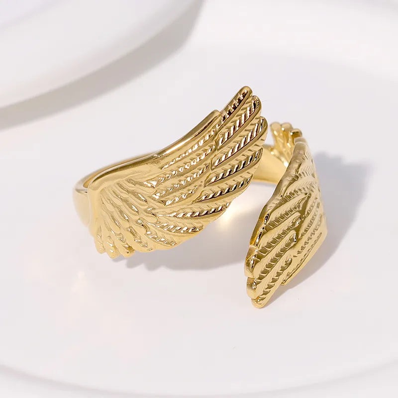 Anti-Tarnish Titanium Steel Open Guardian Angel Wings Ring