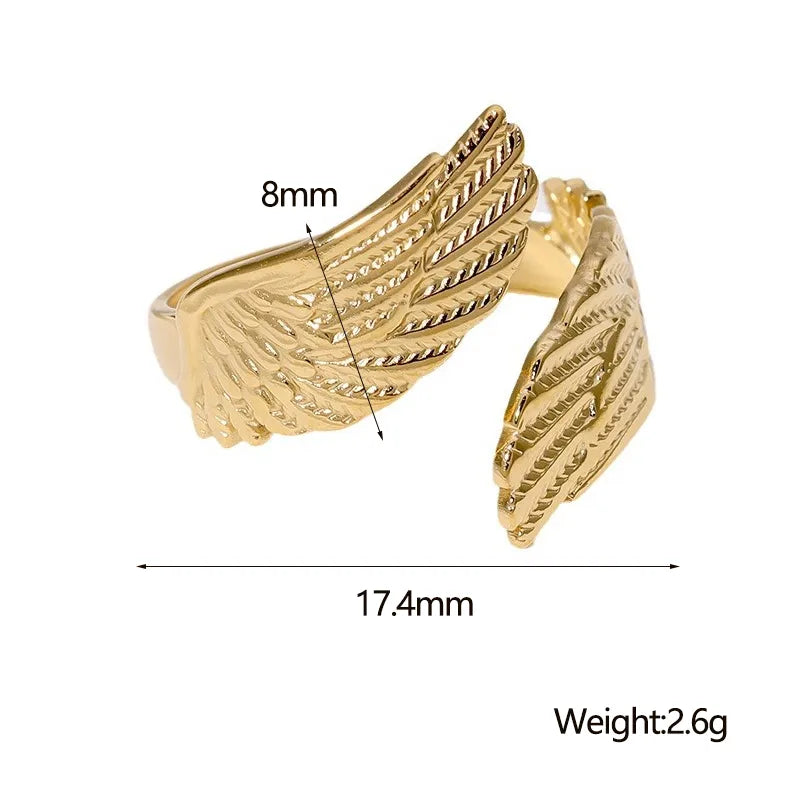 Anti-Tarnish Titanium Steel Open Guardian Angel Wings Ring