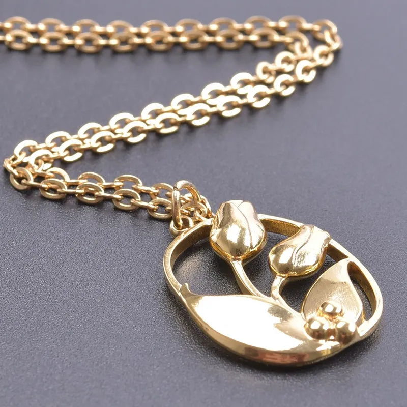 Anti-Tarnish Titanium Steel Gold Plated Tulip Necklace