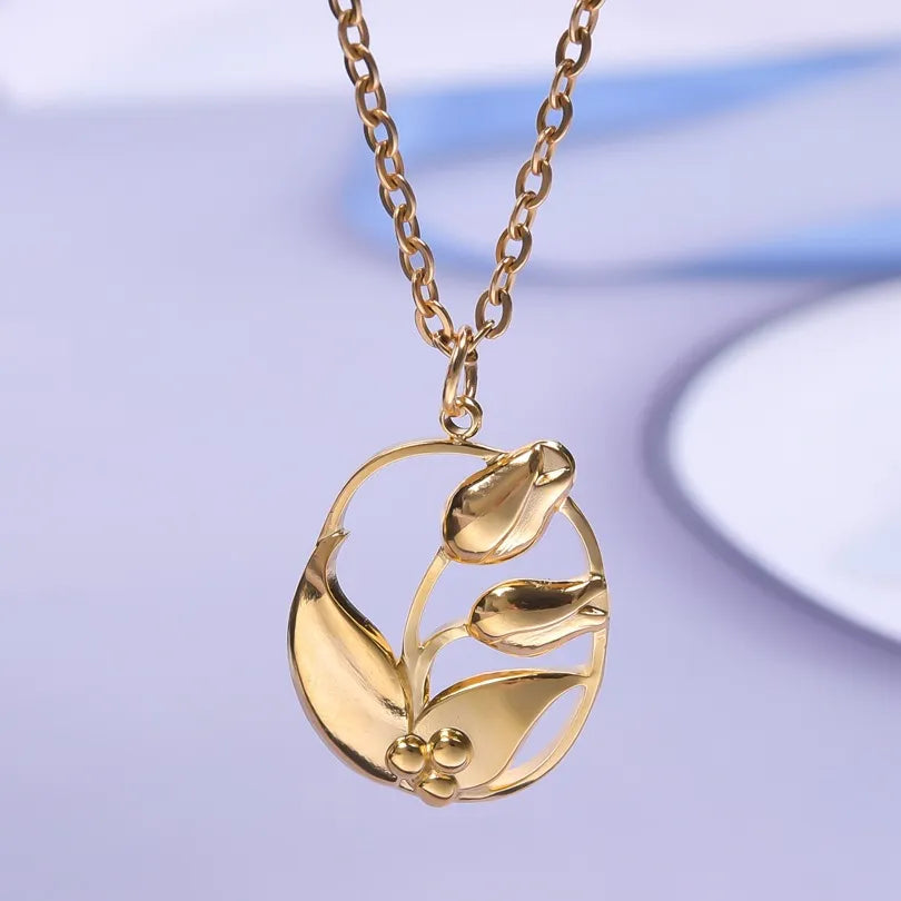 Anti-Tarnish Titanium Steel Gold Plated Tulip Necklace