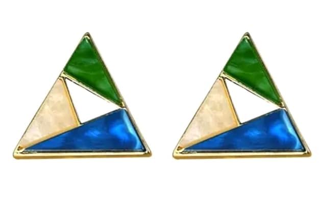 Triangle Geometric Drop Earrings | Geometric Earrings | Blue , White & Green Earrings