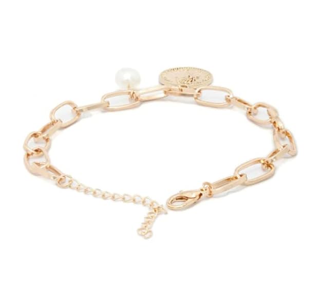 Bracelet - Queen Coin With Pearl Charm | Golden Coin Bracelet | Golden Chain & Coin Bracelet