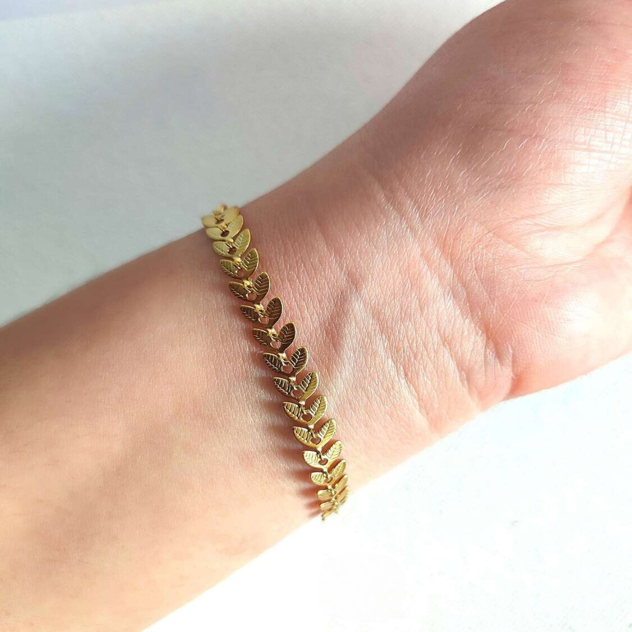 Anti-Tarnish Minimal Wheat Leaf Titanium Steel Bracelets | Golden leaf bracelet | Work Wear Jewellery | Minimal Jewellery