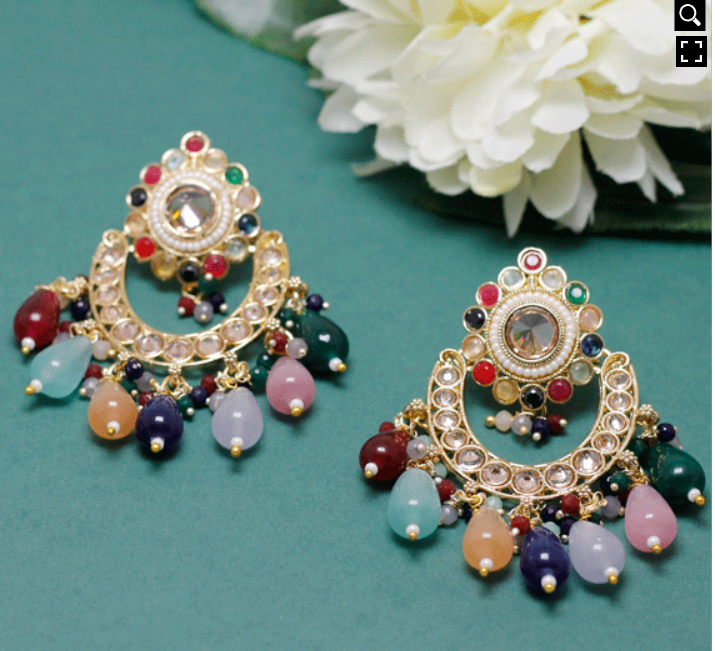 Multicolour Traditional Kundan ChandBali | Wedding Jewellery | Bridal Jewellery | Festive Wear Jewellery