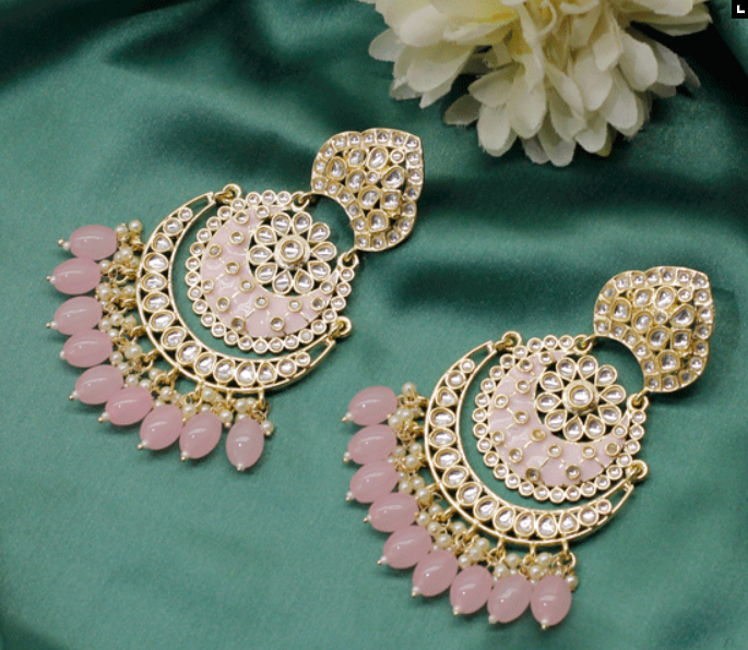 Light Pink Big Size Chandbali Earrings | Perfect for Traditional Wear