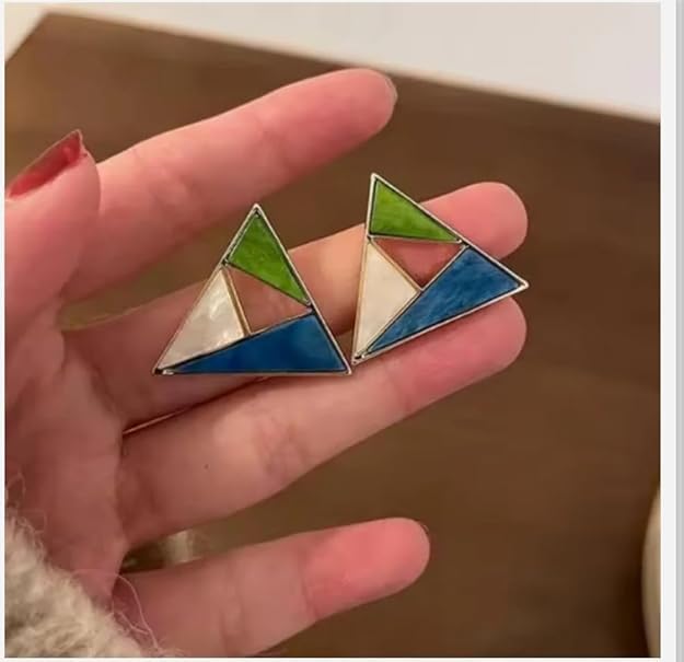Triangle Geometric Drop Earrings | Geometric Earrings | Blue , White & Green Earrings