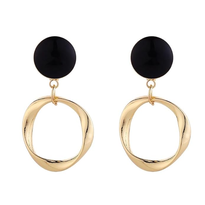 Basic Essential Dangle Gold & Black Earring For Women & Girls
