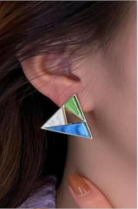 Triangle Geometric Drop Earrings | Geometric Earrings | Blue , White & Green Earrings
