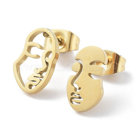 Anti-Tarnish Titanium Steel Golden Abstract Face Earrings | Tiny Treasures
