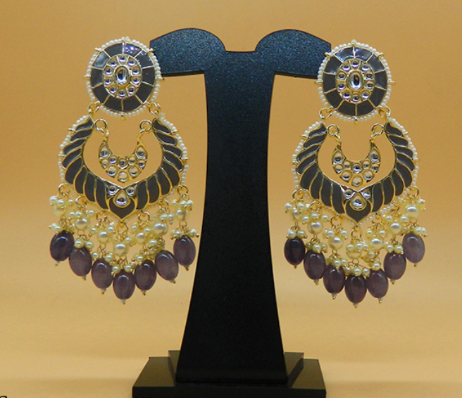Grey Big Chandbali Earrings | Traditional Earrings | Festive Wear Jewellery