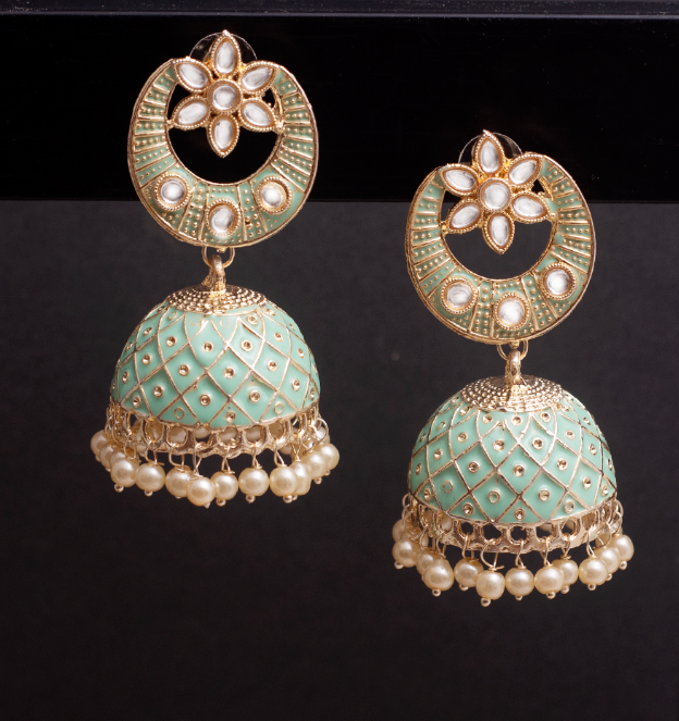 Mint Green Green Meenakari Jhumka | Sea Green Meenakari Jhumka