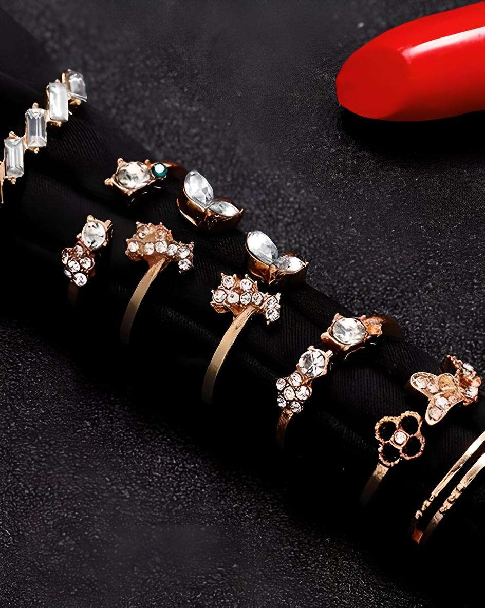 Butterfly Alloy Zircon Inlay Set of 7 Stackable Rings