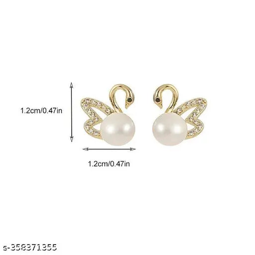 CHARMS OF SWANS - SPARKLING PEARL STUDS | SWAN EARRINGS