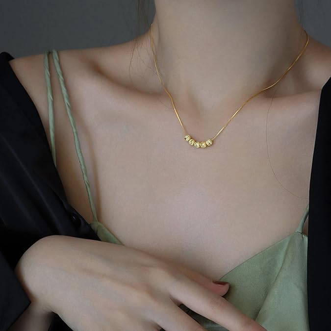Anti-Tarnish Minimal Titanium Steel Everyday Five Transfer Beed Necklace | Pretty Ball Chain