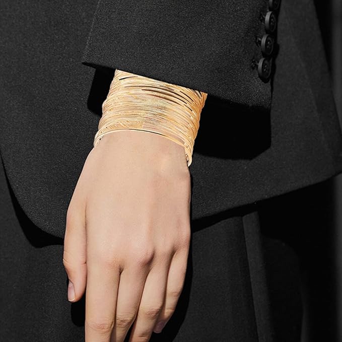 Golden Cuff Bracelet Wide Decorative Retro Personalized Dainty Metal Cuff Bangle | Celebrity Inspired Bracelet