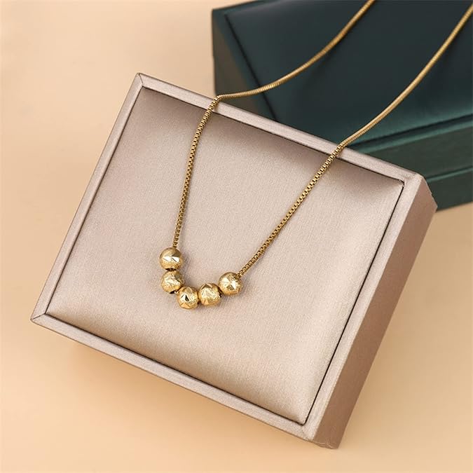 Anti-Tarnish Minimal Titanium Steel Everyday Five Transfer Beed Necklace | Pretty Ball Chain