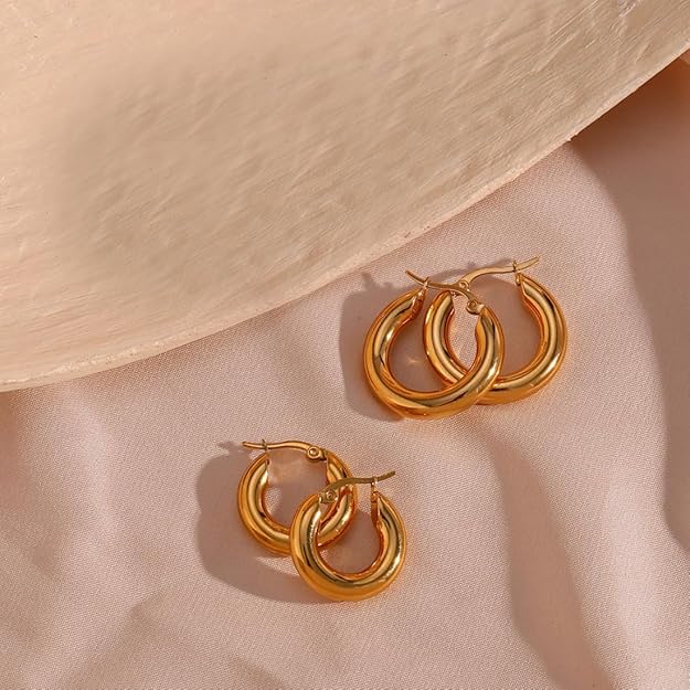 Anti-Tarnish 18k Gold Plated Big Chunky Golden Hoop Earrings | Golden Hoops | Waterproof Jewellery | Work Wear Jewellery