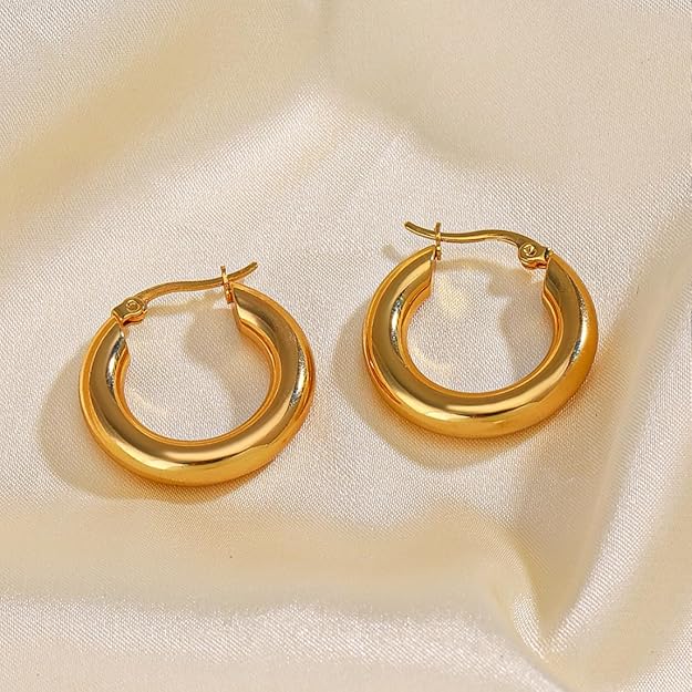 Anti-Tarnish 18k Gold Plated Big Chunky Golden Hoop Earrings | Golden Hoops | Waterproof Jewellery | Work Wear Jewellery