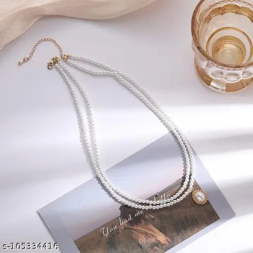 Anti-Tarnish French Double Layer Pearl Necklace | Soft Girl Jewellery
