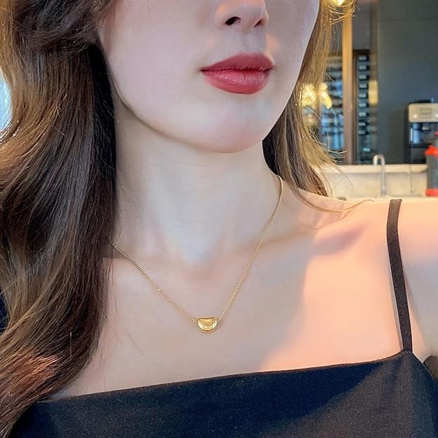 Anti-Tarnish Titanium Steel Plating Pendant Necklace Golden Little Bean Necklace | Celebrity Inspired Necklace