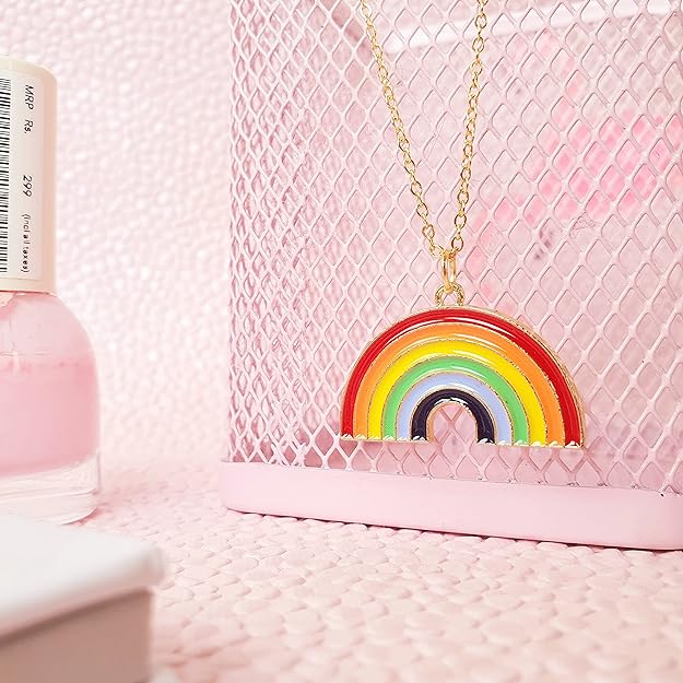 Rainbow Necklace | Y2K Charm Necklace Rainbow Pendant and Chain | Valentine's Gift | Gift for Her | Affordable Gift