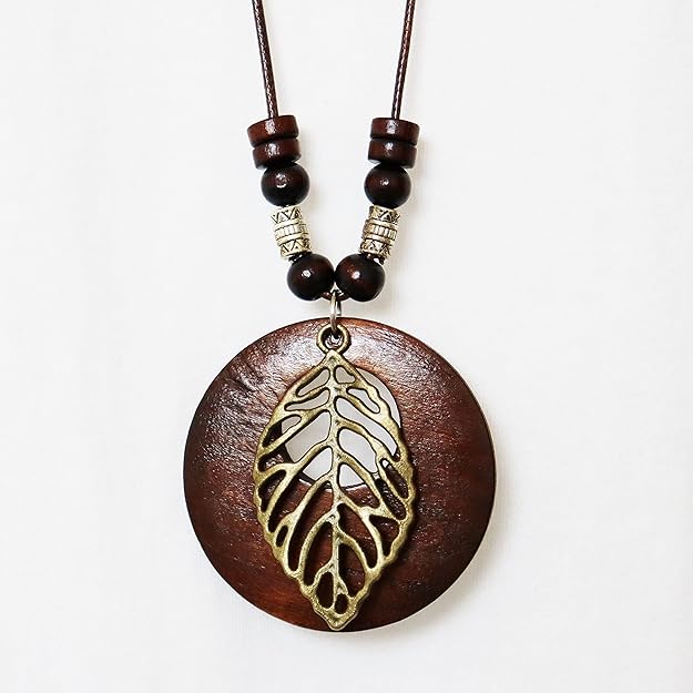 Vintage Style Leaf Alloy Wood Beaded Hollow Out Necklaces