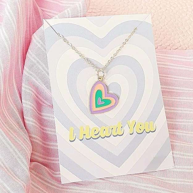 Y2K Charm Pendant Necklace - I Heart You - Purple For Women | Valentine's Day Gift For Her | Affordable Gift | Heart Pendant