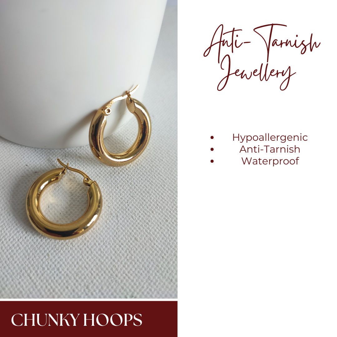 Anti-Tarnish Small Size Chunky Golden Hoop Earrings | Work Wear Earrings