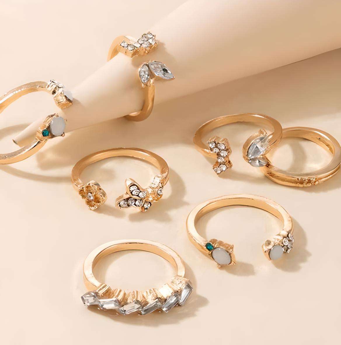 Butterfly Alloy Zircon Inlay Set of 7 Stackable Rings