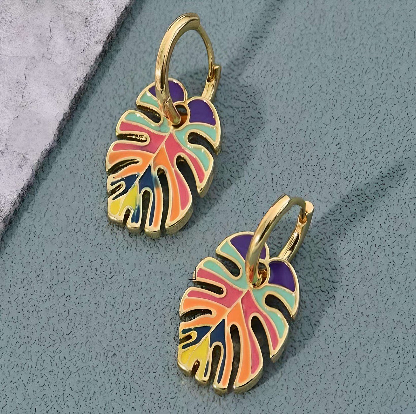 Colourful Enamel Cactus Leaf Earrings | Colourful Leaf Earrings