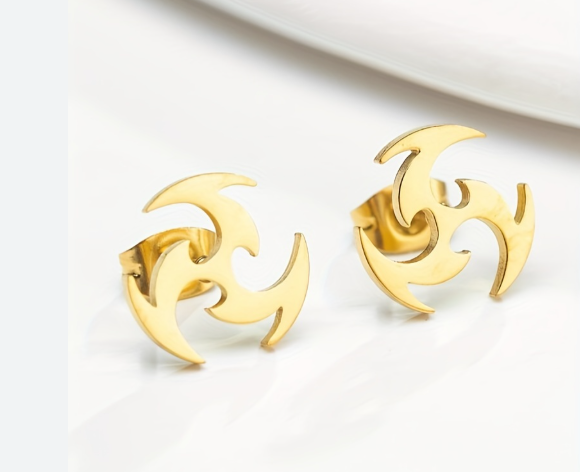 Windmill Shape Stud | Anti-Tarnish Titanium Steel Spin The Wheel Earrings | Gold Pleated Studs | Tiny Treasures | Minimal Earrings