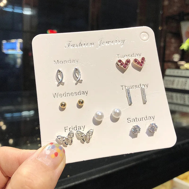 Weekly 7 Stud Women's Earrings Set | Daily Work Wear Earrings | Gift for Her | Romantic Gift Ideas
