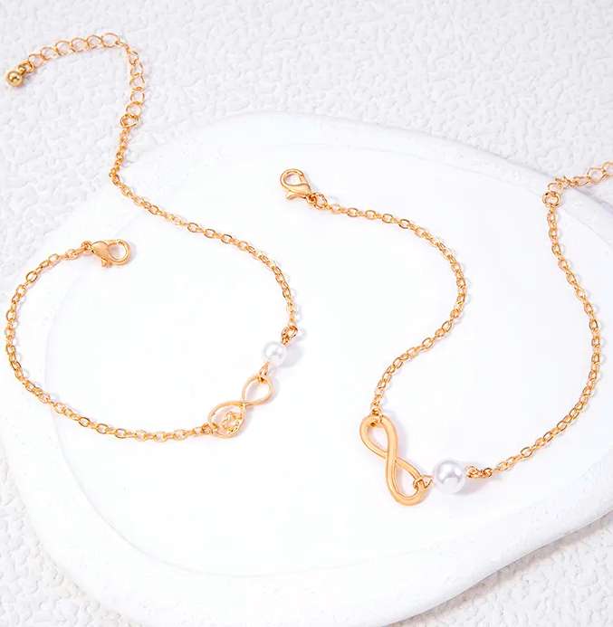 Infinity Anklets | 2pc of Infinity Charm Anklets | Golden Women Anklets | Golden Minimal Style Payal