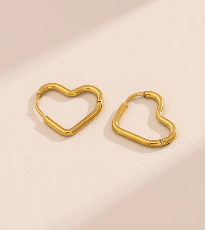 Anti-Tarnish 18K Gold Plated Heart Shape Earrings | Golden Hoops | Everyday Earrings | Waterproof Jewellery | Daily Wear Earrings | Work Wear Jewellery
