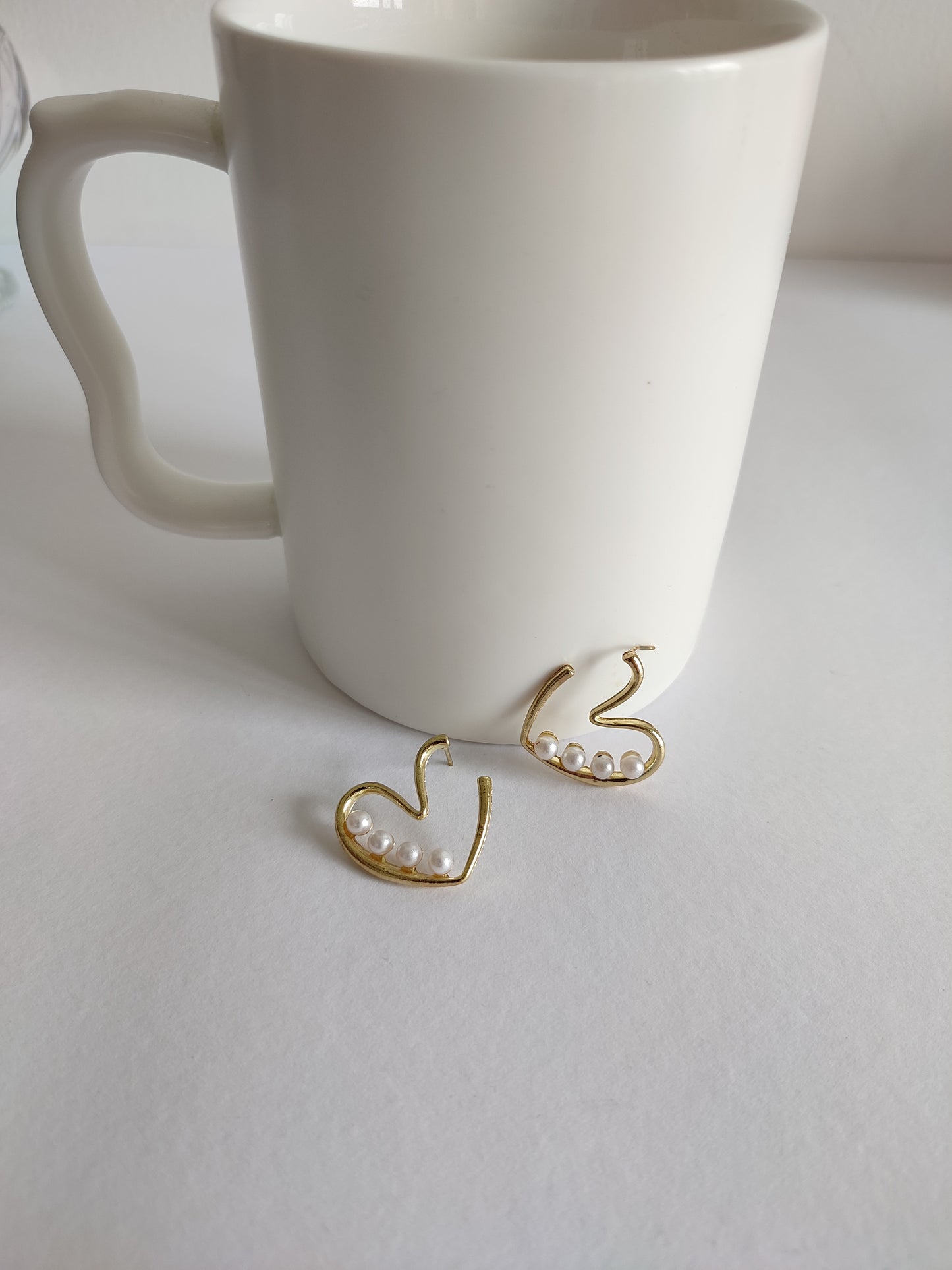 Golden Pearl Heart Hoops | Golden Hear Earrings | Romantic Gift Earrings | Gift for Her