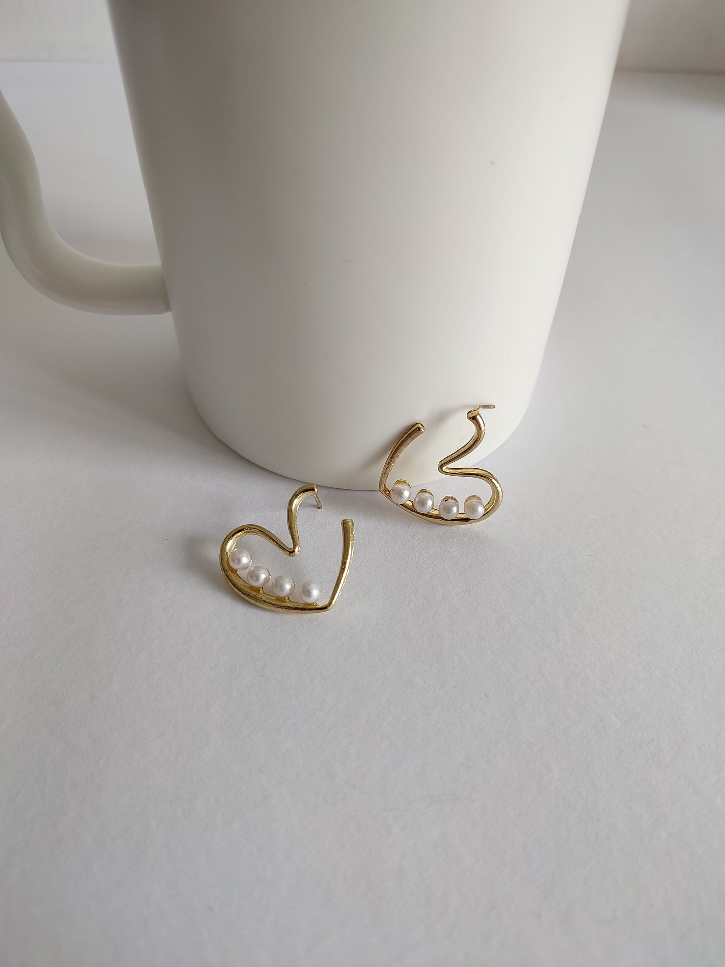 Golden Pearl Heart Hoops | Golden Hear Earrings | Romantic Gift Earrings | Gift for Her