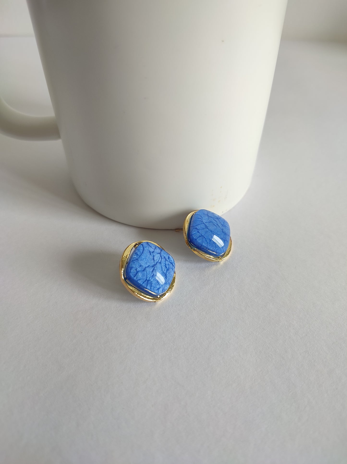Blue Enamel Charm Square Earrings | Blue Earrings | Work Wear Jewellery | Aesthetic Jewellery