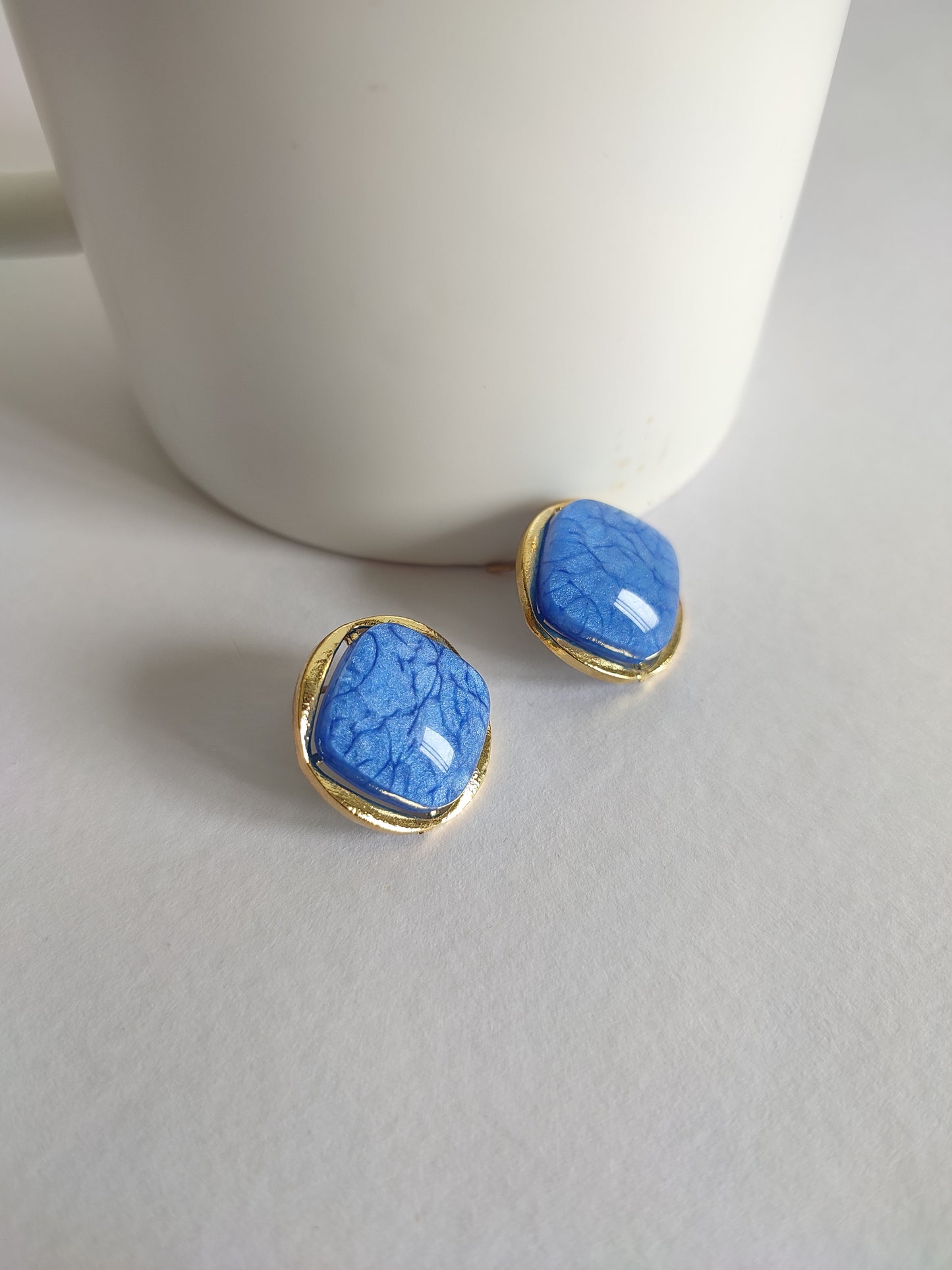 Blue Enamel Charm Square Earrings | Blue Earrings | Work Wear Jewellery | Aesthetic Jewellery