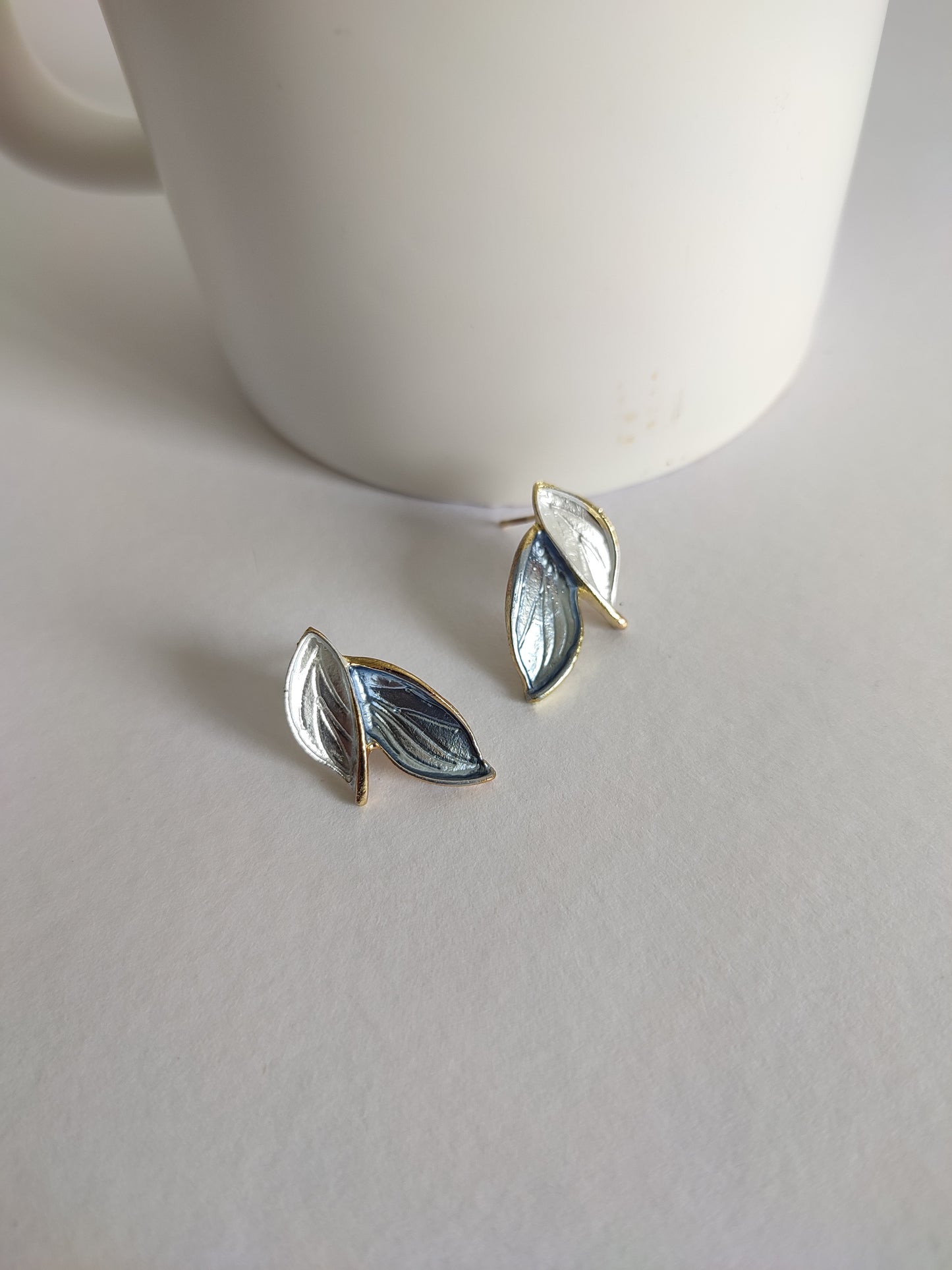 Dainty Grey & Turquoise Leaf Dangle Earrings | Work Wear Jewellery | Dainty Jewellery