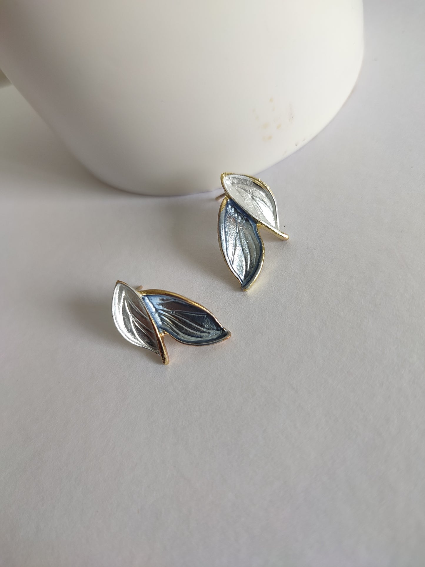 Dainty Grey & Turquoise Leaf Dangle Earrings | Work Wear Jewellery | Dainty Jewellery